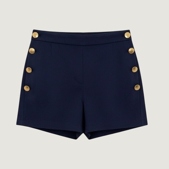 Express Pants - Express Midi High Rise Navy Sailor Shorts 18 Gold Buttons Classic Nautical